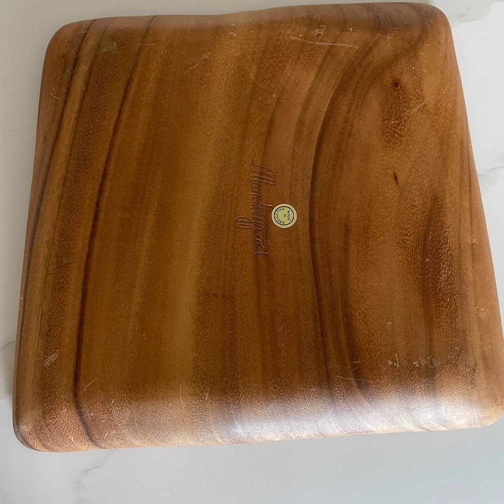 Solid wood (Monkeypod) square plate and leaf-motif bowl, - Picture 2 of 4